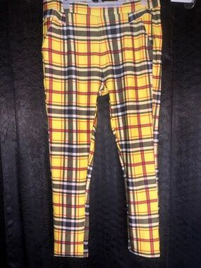 Yellow Plaid Straight-Leg Pants
